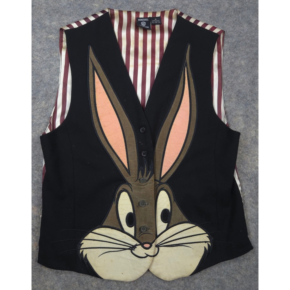 Vintage 1996 Warner Bros Studio Store Bugs Bunny Vest Black Striped Medium *READ